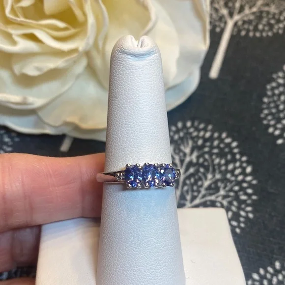 Gorgeous Triple Purple Gemstone Sterling Silver Ring - Picture 2 of 10